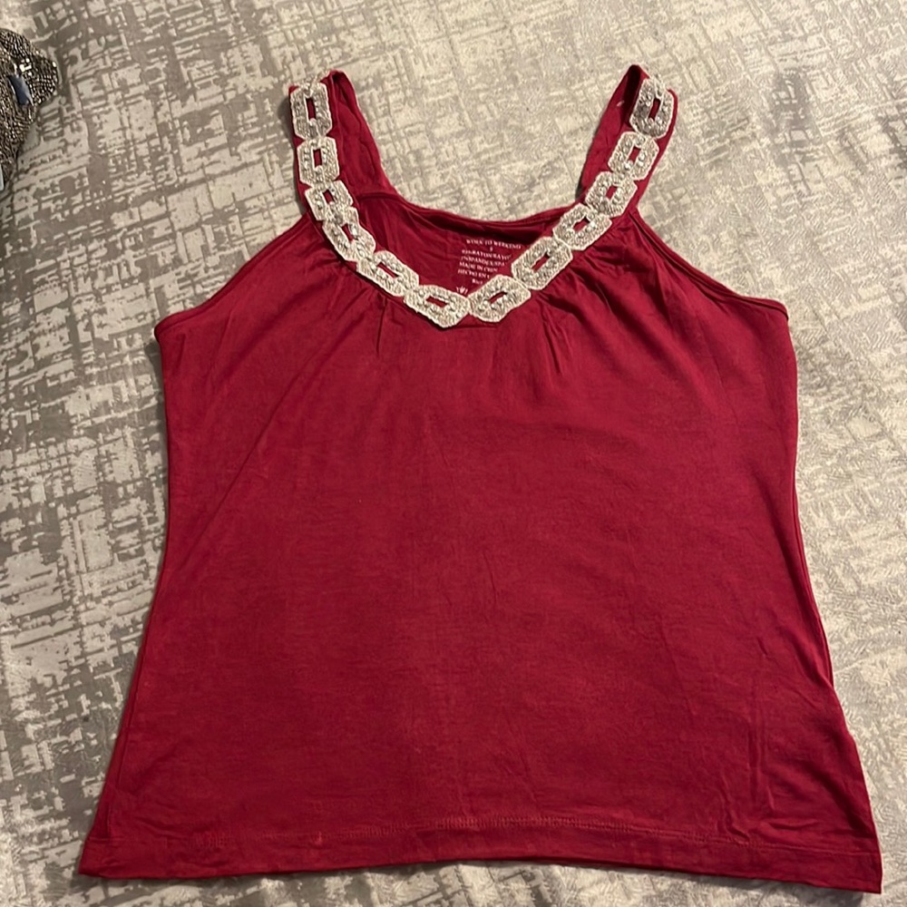 Red embellished tank